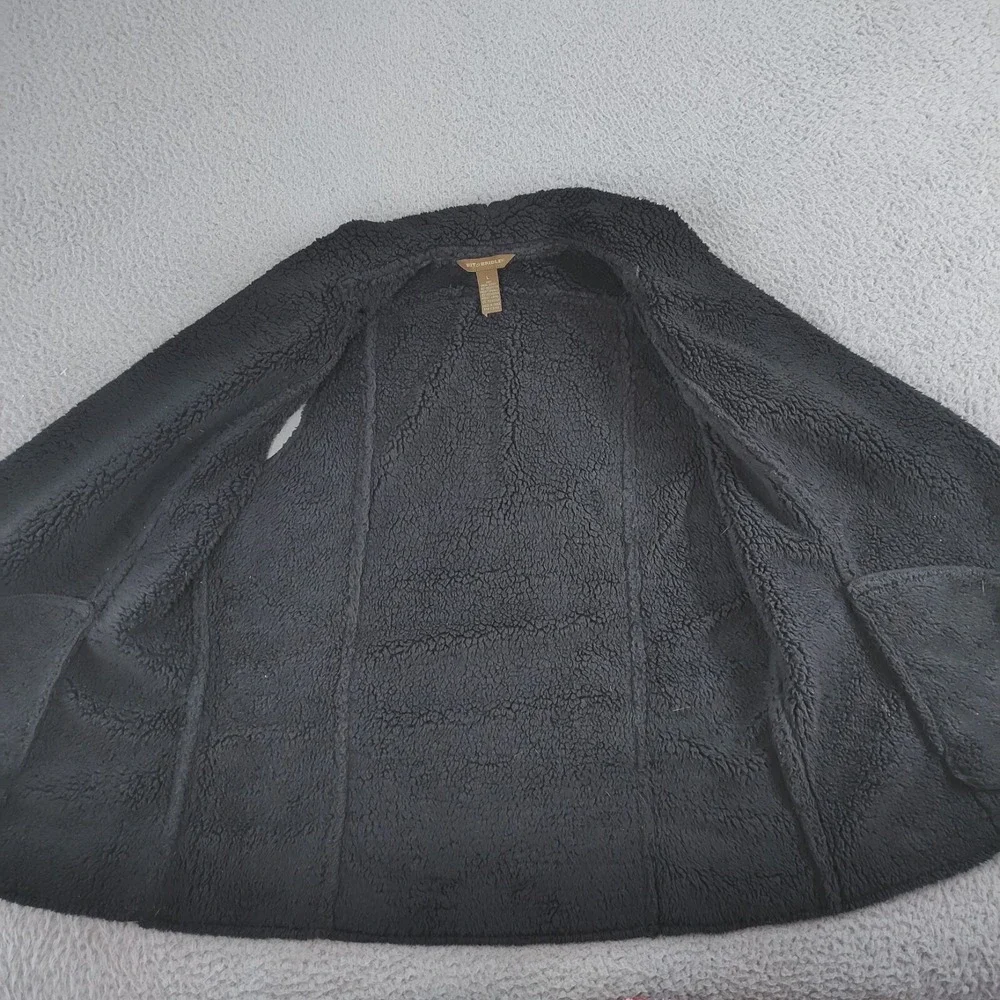 Bit & Bridle Vest Womens Large Black Faux Suede Leather Sherpa Collar Open Front